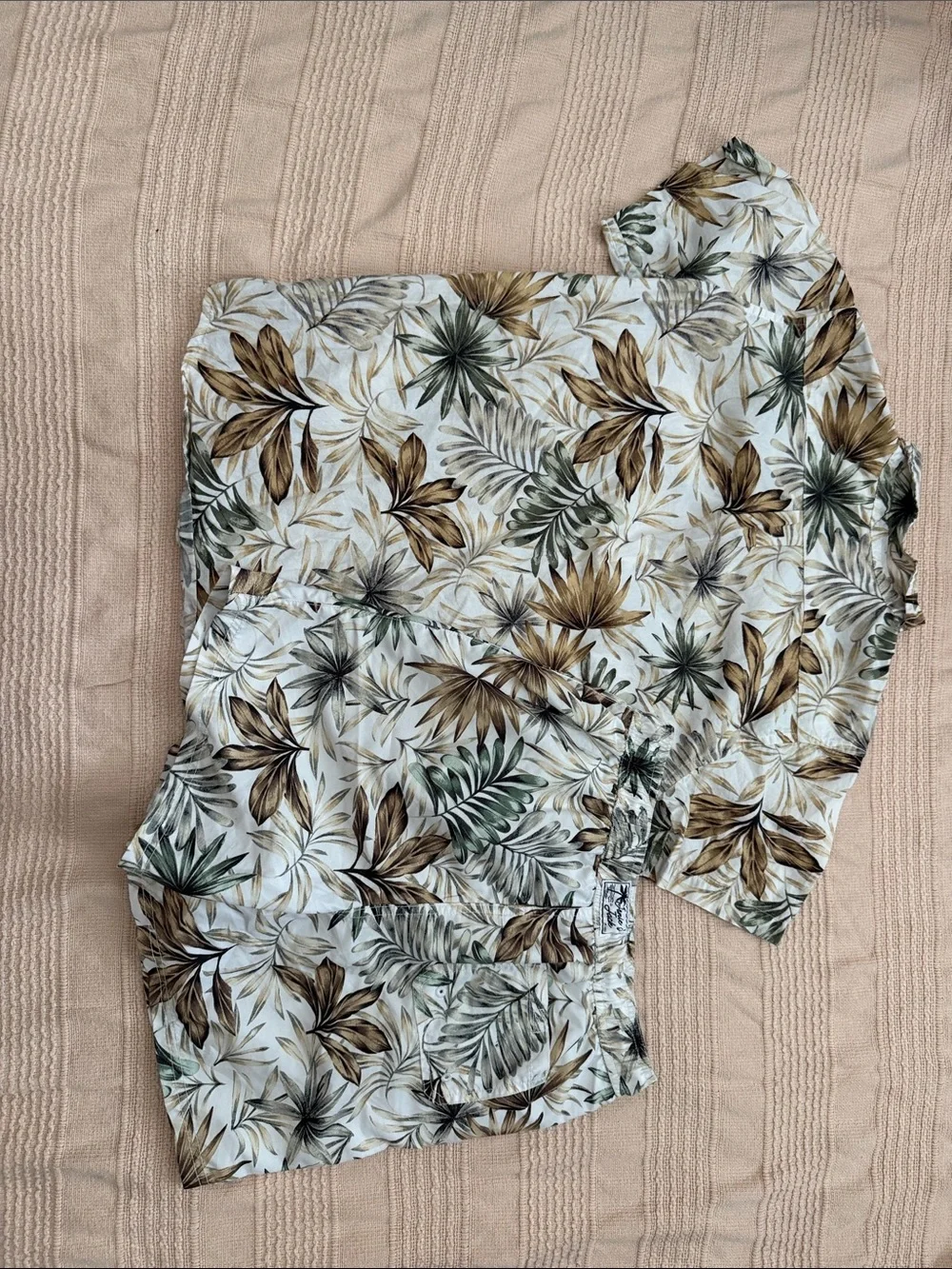 Janie and Jack Tropical Leaf Button-Down Set in Green & Brown